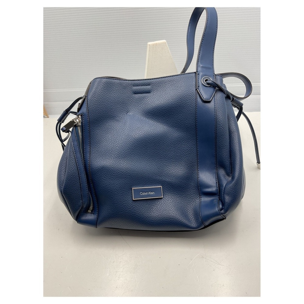 Calvin Klein Blue Pebbled Faux Leather Large Hobo Shoulder Bag H1GBYUT2